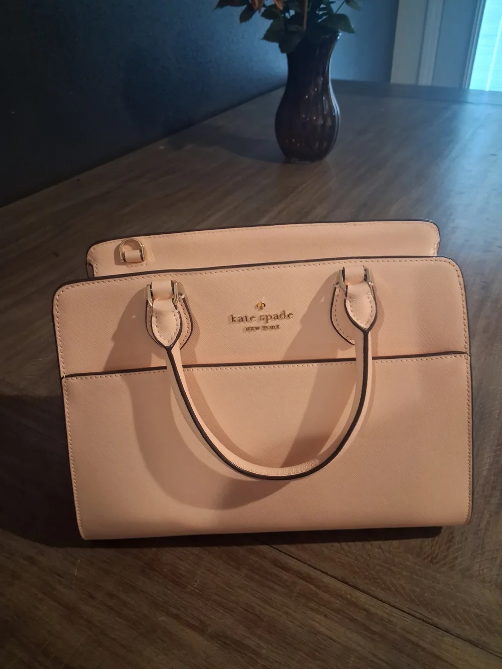 kate spade Pale Pink Saffiano Leather Tote with Gold Logo